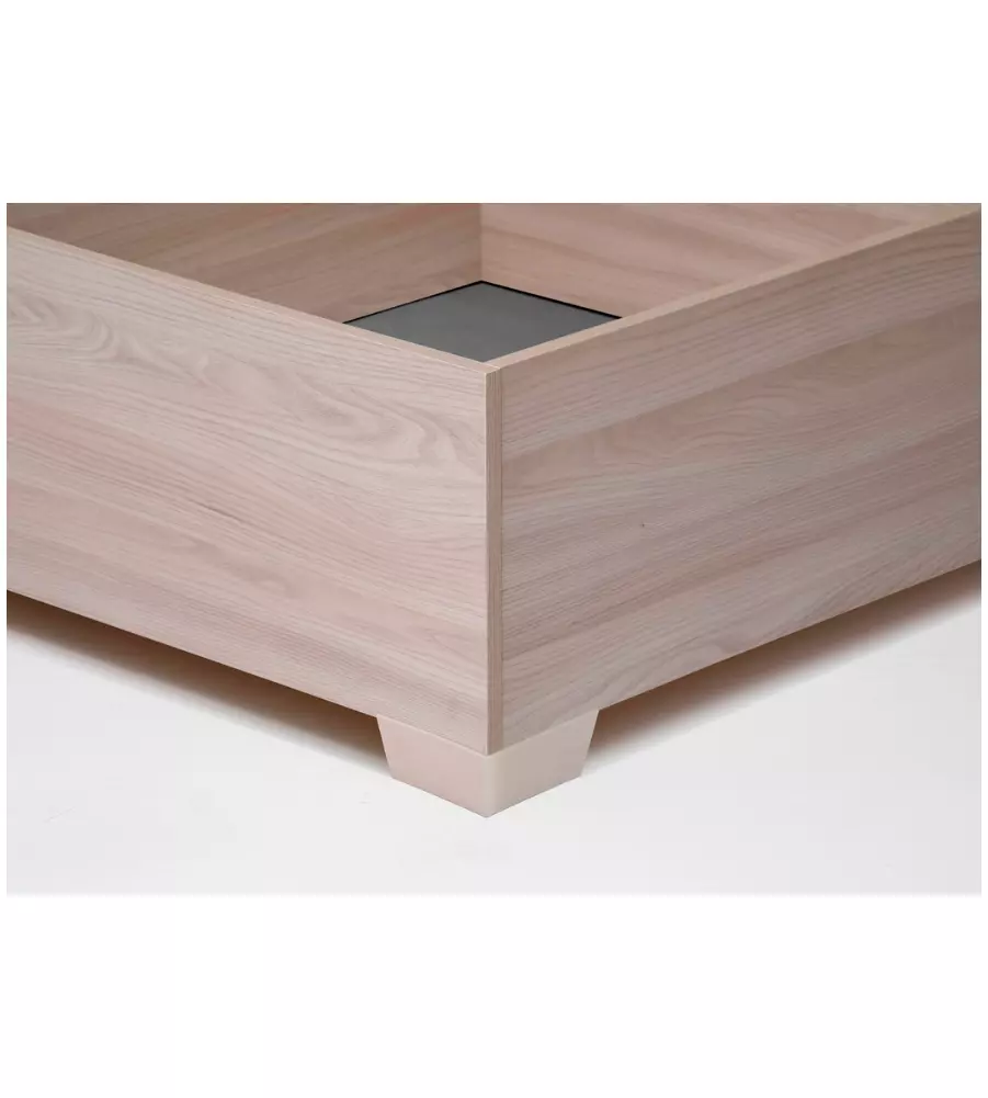 Letto 1 piazza e mezza "hi box" olmo naturale con rete, contenitore e piedini 120x190 cm